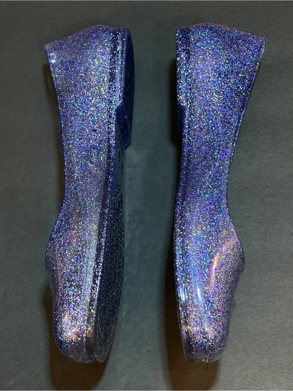 Jeffrey Campbell Blue Glitter Jelly Ballet Flats Square Toe Summer Shoes Size 10